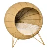 PawHut 20" Natural Rattan Cat Bed Elevated For Comfort And Circulation Includes Cushion Round Design Tan -PetPals Group shop 6014341