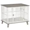 PawHut Furniture Dog Kennel Wooden End Table With Cushion And Lockable Door Medium Size Pet Crate Indoor Puppy Cage Grey -PetPals Group shop 6014344