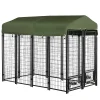 PawHut Outdoor Dog Kennel Lockable Pet Playpen Crate Welded Wire Steel Fence With Water UV Resistant Canopy Rotating Bowl Holders Door 8ft X 4ft X 6ft Green -PetPals Group shop 6014374