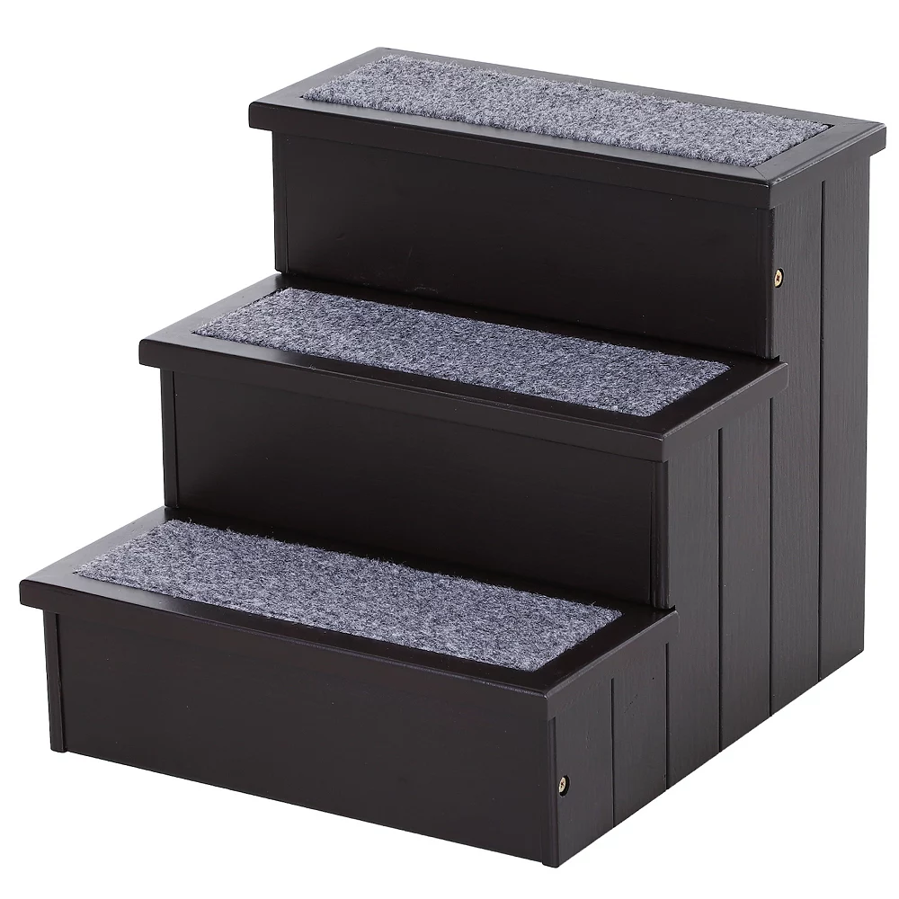 PawHut 3 Step Wooden Carpeted Non Slip Pet Stairs Ramp For Cats And Small Dogs White 4 PawHut 3 Step Wooden Carpeted Non Slip Pet Stairs Ramp For Cats And Small Dogs White - Image 2