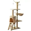 PawHut 53" Plush Sturdy Interactive Cat Condo Tower Scratching Post Activity Tree House Beige -PetPals Group shop 6021573