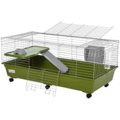 PawHut 35" Small Animal Cage Chinchilla Guinea Pig Hutch Pet House With Platform Ramp Food Dish Wheels And Water Bottle