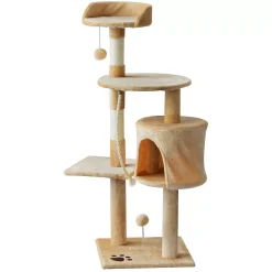 PawHut 45" Plush Sturdy Interactive Cat Condo Tower Scratching Post Activity Tree House Beige/ White 7 PawHut 45" Plush Sturdy Interactive Cat Condo Tower Scratching Post Activity Tree House Beige/ White -PetPals Group shop 6021616 ALT2