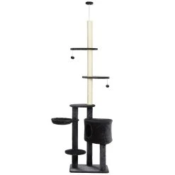 PawHut Adjustable Height Floor To Ceiling Vertical Cat Tree With Carpet Platforms Condo And Rope Scratching Areas Dark Grey -PetPals Group shop 6021635 ALT2