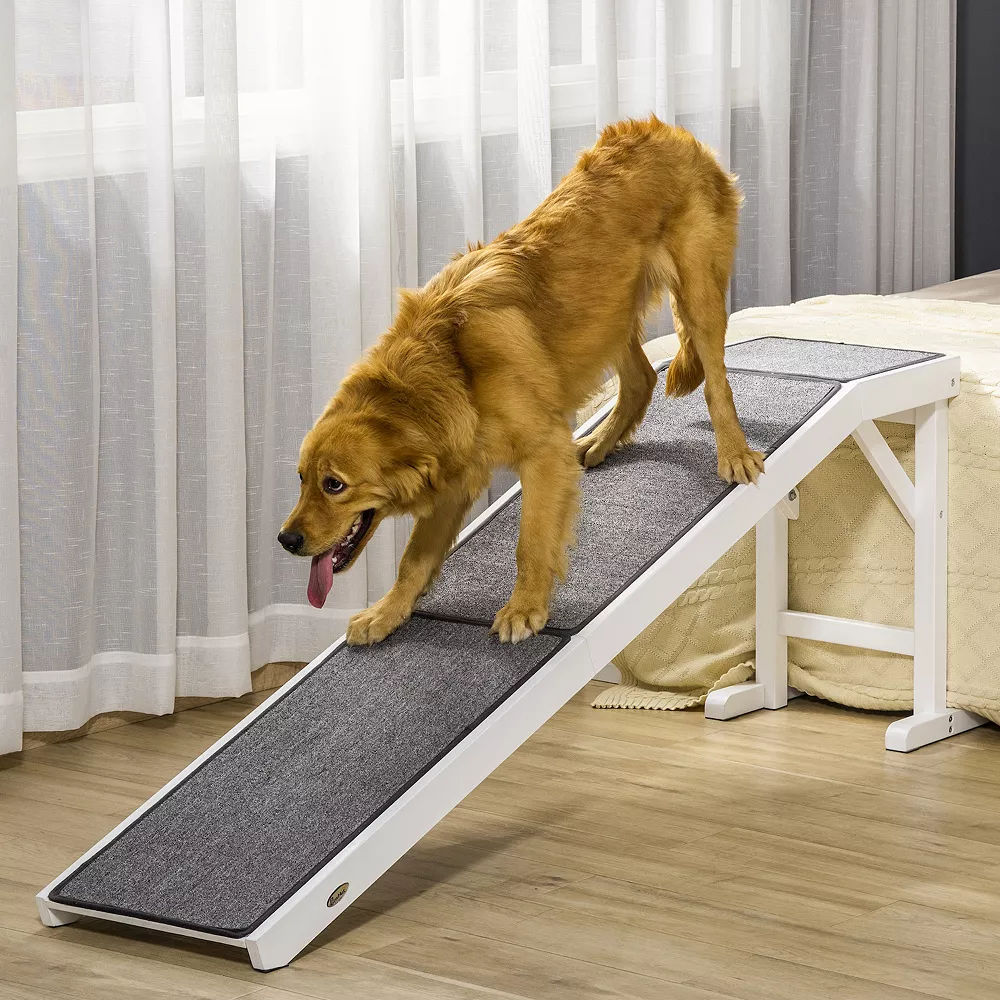 PawHut Pet Ramp Dog Bed Ramp For Dogs With Non Slip Carpet And Top Platform 74" X 16" X 25" White 5 PawHut Pet Ramp Dog Bed Ramp For Dogs With Non Slip Carpet And Top Platform 74" X 16" X 25" White - Image 3