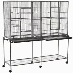 PawHut 30" Rolling Metal Bird Cage Feeder With Detachable Rolling Stand Storage Shelf Wood Perch And Food Container -PetPals Group shop 6021648 ALT2