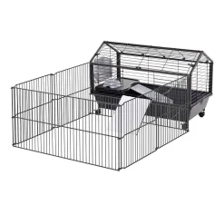 PawHut Small Animal Cage With Main House And Run For Rabbit Guinea Pig Hamster Indoor And Outdoor 47"L