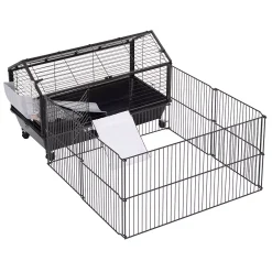 PawHut Small Animal Cage With Main House And Run For Rabbit Guinea Pig Hamster Indoor And Outdoor 47"L 7 PawHut Small Animal Cage With Main House And Run For Rabbit Guinea Pig Hamster Indoor And Outdoor 47"L -PetPals Group shop 6021656 ALT2