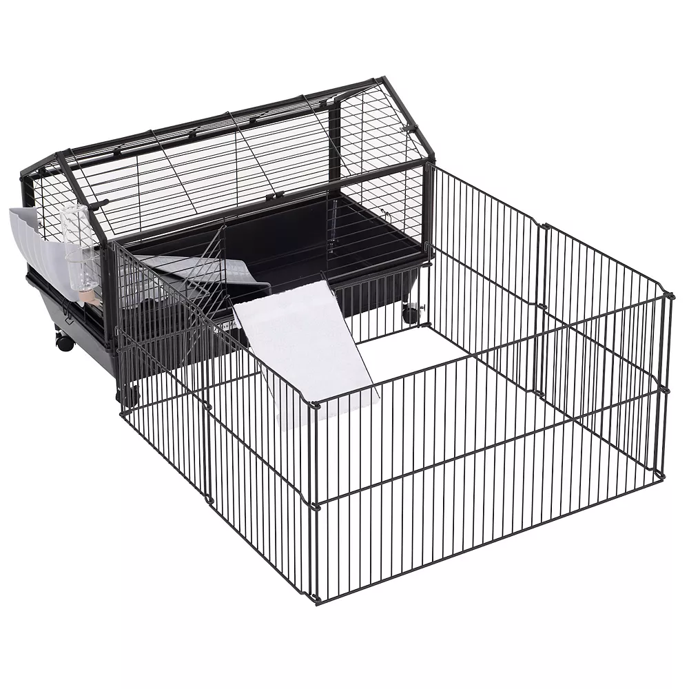 PawHut Small Animal Cage With Main House And Run For Rabbit Guinea Pig Hamster Indoor And Outdoor 47"L 5 PawHut Small Animal Cage With Main House And Run For Rabbit Guinea Pig Hamster Indoor And Outdoor 47"L - Image 3