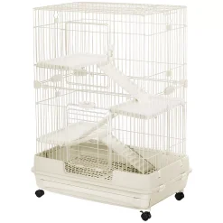 PawHut 43"L 4 Level Indoor Small Animal Cage Rabbit Hutch Multi Activity Exercise Centre With Universal Wheels Brakes Slide Out Tray White -PetPals Group shop 6021674 ALT2
