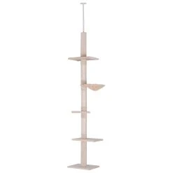 PawHut 9' Adjustable Height Floor To Ceiling Vertical Cat Tree Grey And White