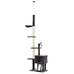 PawHut 106" Huge Cat Tree Kitty Activity Center Floor To Ceiling Cat Climbing Toy With Scratching Post Board Hammock Hanging Ball Rest Pet Furniture Dark Grey -PetPals Group shop 6021741 ALT
