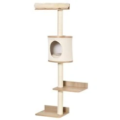 PawHut 4 Level Wall Mounted Cat Tree Activity Tower Wall Cat Shelves With Sisal Rope Scratching Posts Cat Condo And Bed Light Brown