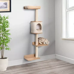 PawHut 4 Level Wall Mounted Cat Tree Activity Tower Wall Cat Shelves With Sisal Rope Scratching Posts Cat Condo And Bed Light Brown -PetPals Group shop 6021755 ALT2