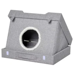 PawHut Cat House Foldable 2 In 1 Design Condo Pet Bed With Removable Washable Cushions Scratching Pad Grey -PetPals Group shop 6021797 ALT2