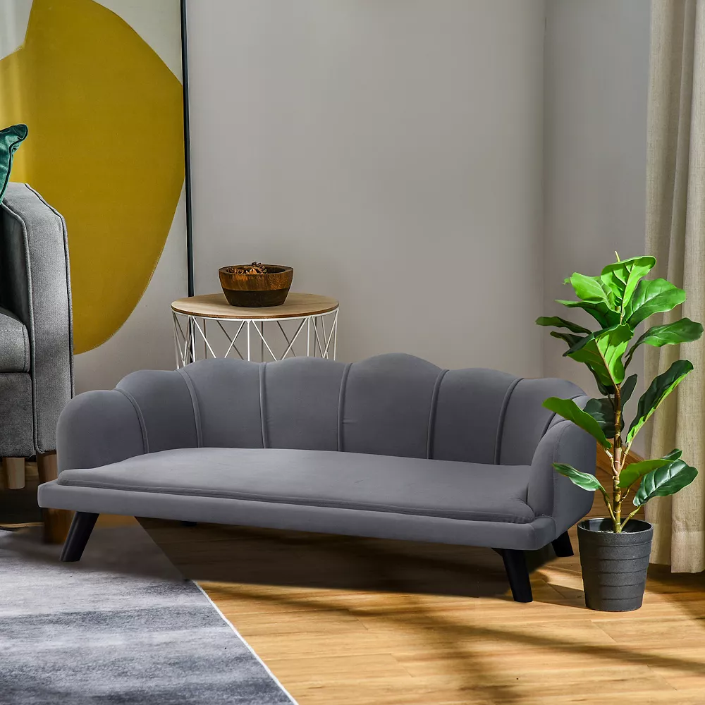 PawHut Pet Sofa For Medium And Large Sized Dog With Extra Cushion Solid Wood Legs Charcoal Grey 5 PawHut Pet Sofa For Medium And Large Sized Dog With Extra Cushion Solid Wood Legs Charcoal Grey - Image 3