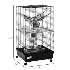 PawHut Small Animal Cage Habitat For Ferret With Wheels Hammocks Tunnels And 3 Doors Black -PetPals Group shop 6021826 ALT2