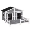 PawHut 59"x64"x39" Wood Large Dog House Cabin Style Elevated Pet Shelter W/Porch Deck Grey -PetPals Group shop 6021859 Grey