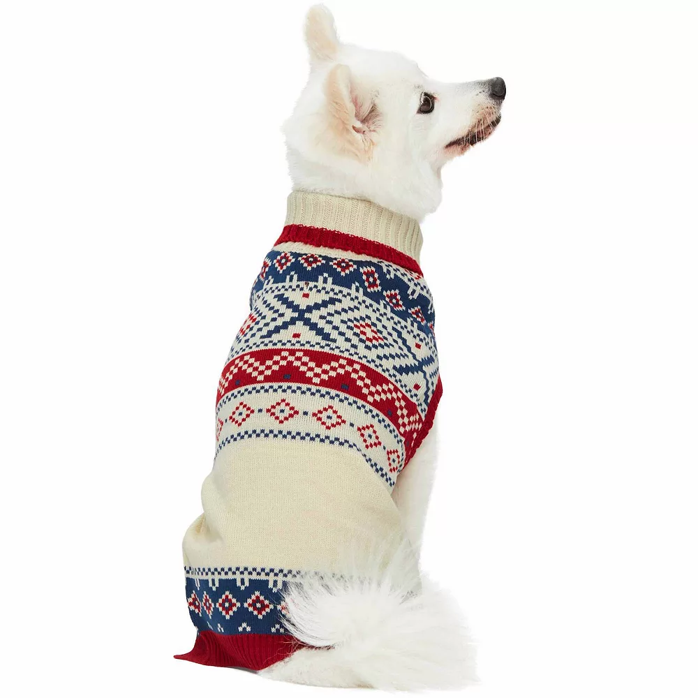 Blueberry Pet Nordic Fair Isle Christmas Dog Lopi Sweater In Creamy White 3 Blueberry Pet Nordic Fair Isle Christmas Dog Lopi Sweater In Creamy White