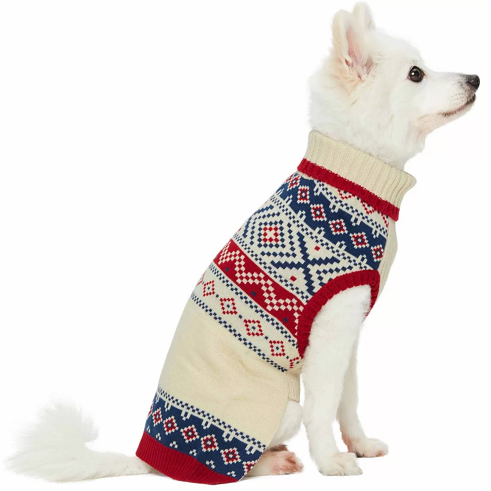 Blueberry Pet Nordic Fair Isle Christmas Dog Lopi Sweater In Creamy White 4 Blueberry Pet Nordic Fair Isle Christmas Dog Lopi Sweater In Creamy White - Image 2
