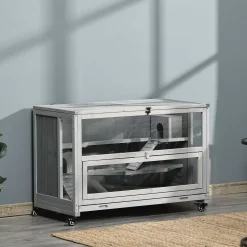 PawHut Wooden Hamster Cage Mice Rodent Small Animals Kit Hutch 3 Tiers Exercise Play House With Wheels Bottom Tray 39" X 19" X 27.25" Light Grey -PetPals Group shop 6030853 ALT2
