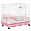PawHut 32" 2 Level Indoor Small Animal Cage Rabbit Hutch With Wheels Perfect For Exotic Rodents Pink -PetPals Group shop 6030923