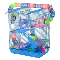 PawHut 5 Tiers Hamster Cage Small Animal Rat House With Exercise Wheels Tube Water Bottles And Ladder Blue -PetPals Group shop 6031287 ALT2