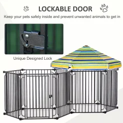 PawHut Dog Playpen With Door And Removable Cover For Small And Most Medium Sized Dogs Indoor And Outdoor Use 47" H -PetPals Group shop 6031397 ALT2