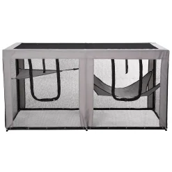 PawHut Large Mesh Cat House Kitty Indoor/Outdoor Rest Space With 2 Zipper Doors Soft Hammock Pet Bed Black And Grey -PetPals Group shop 6031495 ALT2