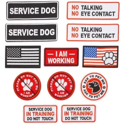 Okuna Outpost 12 Pack In Training Service Dog Patches For Vest, 8 Embroidered Designs For Support Animal Harness, Do Not Pet Signs