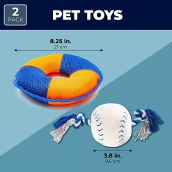 Juvale Zodaca Dog Toys Bundle, Baseball Plush With Rope And Crinkle (2-Pack) -PetPals Group shop 6147328 ALT