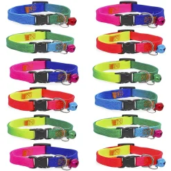 Okuna Outpost Cat Collar With Bell, Adjustable Snap Closure, Ombre Rainbow (12 Pack)