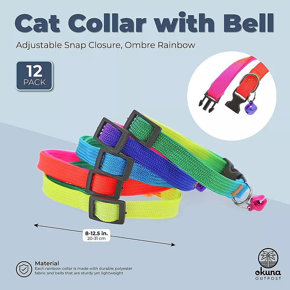 Okuna Outpost Cat Collar With Bell, Adjustable Snap Closure, Ombre Rainbow (12 Pack) 4 Okuna Outpost Cat Collar With Bell, Adjustable Snap Closure, Ombre Rainbow (12 Pack) - Image 2