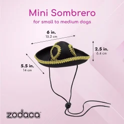 Zodaca Mini Dog Sombrero Party Hat For Cinco De Mayo, Small Pet Fiesta Costume (Black) -PetPals Group shop 6184627 ALT2