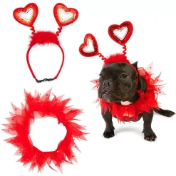 Zodaca Valentines Dog Clothes, Heart Headband And Collar For Med To Large Dogs (2 Pieces)