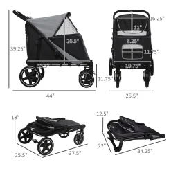 PawHut One-Click Foldable Doggy Stroller For Medium Large Dogs, Pet Stroller With Storage, Smooth Ride With Shock Absorption, Mesh Window, Safety Leash, Big Dog Walking Stroller, Gray -PetPals Group shop 6252430 ALT2