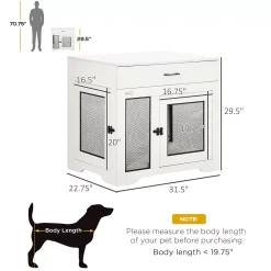 PawHut Dog Crate Furniture With Soft Water-Resistant Cushion, Dog Crate End Table With Drawer, Puppy Crate For Small Dogs Indoor With 2 Doors, White -PetPals Group shop 6252439 ALT2