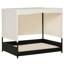 PawHut Wicker Dog House Elevated Pet Bed With Shade Canopy For Medium Large Dogs Indoor Outdoor With Cushion, 36" X 28" X 32"