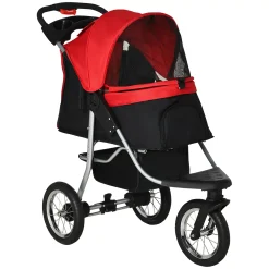 PawHut Luxury Folding Pet Stroller Dog/Cat Travel Carriage W/ Adjust Canopy Red