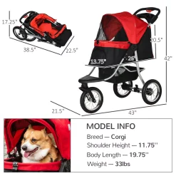 PawHut Luxury Folding Pet Stroller Dog/Cat Travel Carriage W/ Adjust Canopy Red -PetPals Group shop 6258875 ALT2