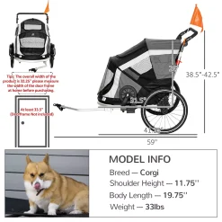 Aosom 2-in-1 Pet Bike Trailer, Dog Stroller, Small Pet Bicycle Cart Carrier With Safety Leash, And Easy Fold Design, Grey -PetPals Group shop 6258877 ALT2