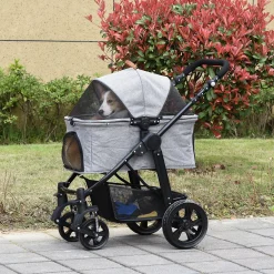 PawHut Small Dog Stroller With 4 Position Adjustable Canopy And Storage, Grey -PetPals Group shop 6258879 ALT