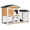PawHut 2-tier Wood Backyard Bunny Cage Small Animal House W/Ramp & Outdoor Run -PetPals Group shop 6259427
