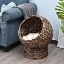 PawHut 23.5" Water Hyacinth Elevated Cat Kitten Bed Ball Condo Pod Pet House Tree -PetPals Group shop 6259428 ALT