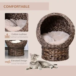 PawHut 23.5" Water Hyacinth Elevated Cat Kitten Bed Ball Condo Pod Pet House Tree -PetPals Group shop 6259428 ALT3