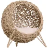 PawHut 20.5" Rattan Cat Bed, Elevated Wicker Kitten House Round Condo With Cushion, Natural -PetPals Group shop 6260356