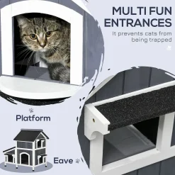PawHut Outdoor Cat House W/ Flower Pot, Weather Resistant Roof, Window -PetPals Group shop 6261113 ALT3