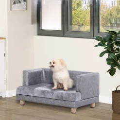 PawHut Luxury Fancy Dog Bed For Small Dogs With Thick Foam, Small Dog Couch With Soft Fuzzy & Faux Leather Combo, Dog Sofa Bed, Rectangle Modern Furniture For Puppies And Little Breeds, Gray -PetPals Group shop 6261270 ALT