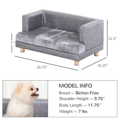 PawHut Luxury Fancy Dog Bed For Small Dogs With Thick Foam, Small Dog Couch With Soft Fuzzy & Faux Leather Combo, Dog Sofa Bed, Rectangle Modern Furniture For Puppies And Little Breeds, Gray -PetPals Group shop 6261270 ALT2