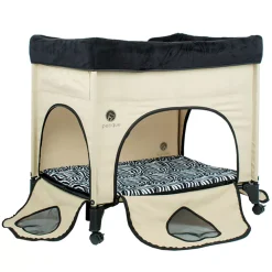 Petique Bedside Lounge 2 Level Wheeled Pet Bed & Cot With Mattress, Zebra Vibes -PetPals Group shop 6271080 ALT2